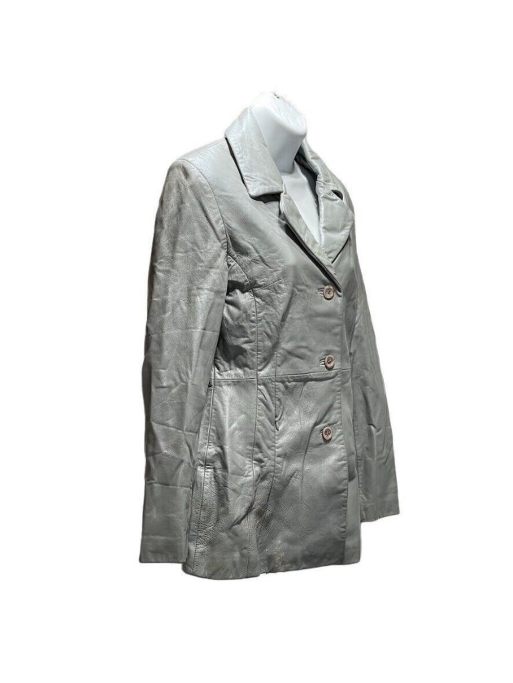 BRANDON THOMAS Jacket Leather Silver Mid Length Winter Coat Women's Size S